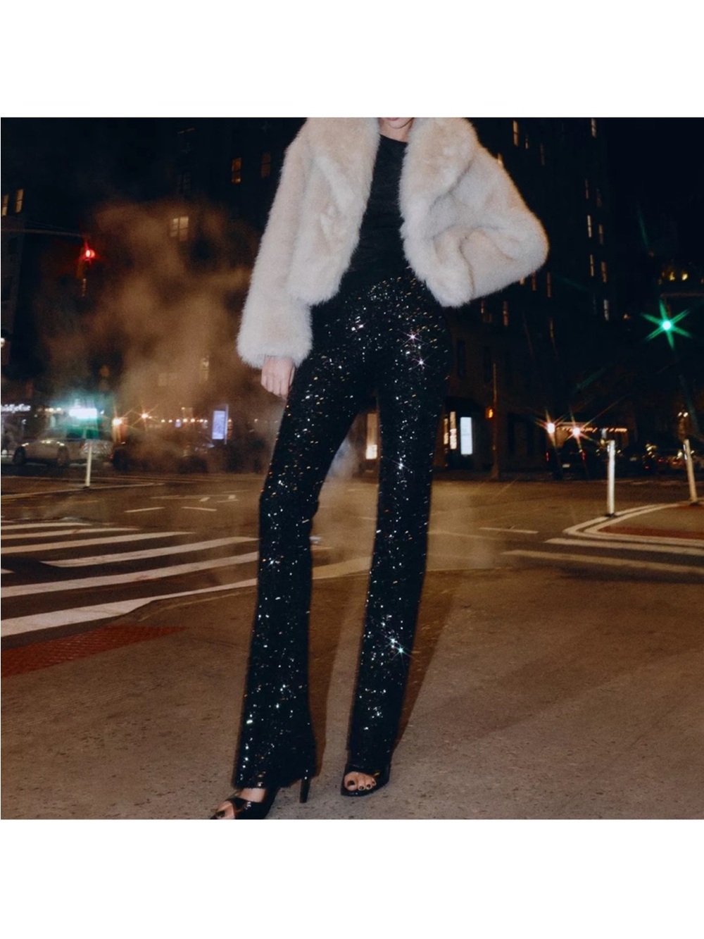 NWT Zara Flared Sequins Pants - Black